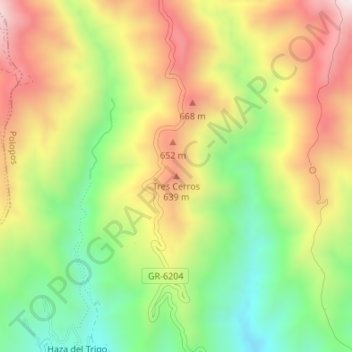 Топографическая карта Tres Cerros, высота, рельеф