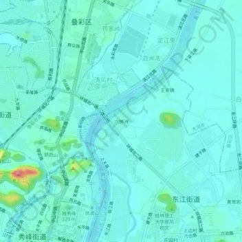 Топографическая карта 六狮洲, высота, рельеф