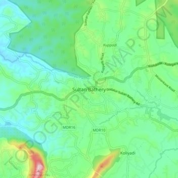 Топографическая карта Sultan Bathery, высота, рельеф