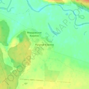 Топографическая карта Русское Корино, высота, рельеф