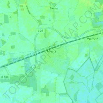 Топографическая карта Mieste, высота, рельеф