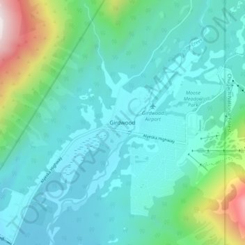 Топографическая карта Girdwood, высота, рельеф