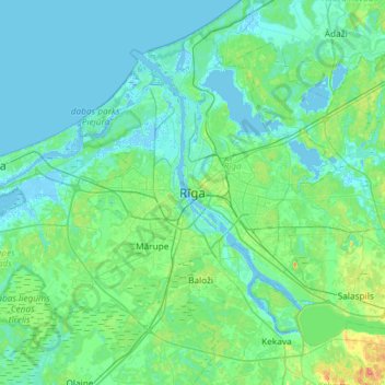 Топографическая карта Рига, высота, рельеф