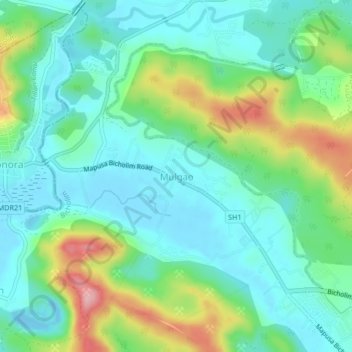 Топографическая карта Mulgao, высота, рельеф