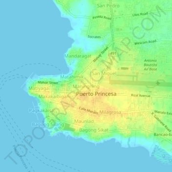 Топографическая карта Maningning, высота, рельеф