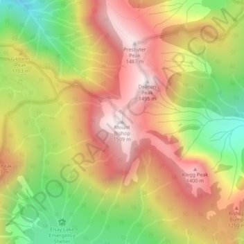 Топографическая карта Mount Bishop, высота, рельеф