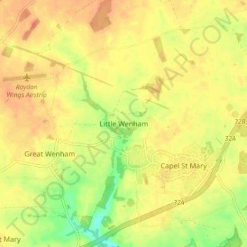Топографическая карта Little Wenham, высота, рельеф