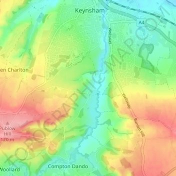 Топографическая карта Chewton Keynsham, высота, рельеф