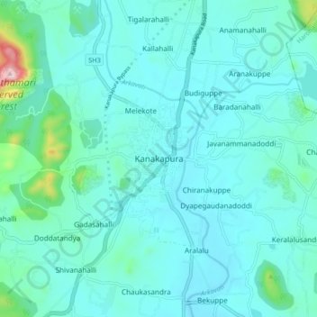 Топографическая карта Kanakapura, высота, рельеф