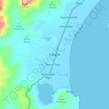 Топографическая карта Tutuyan, высота, рельеф