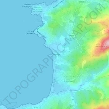 Топографическая карта Agosta Plage, высота, рельеф
