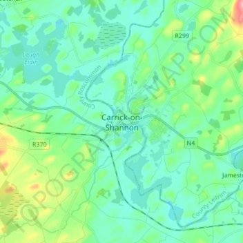Топографическая карта Carrick-on-Shannon, высота, рельеф