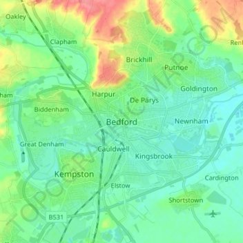 Топографическая карта Bedford, высота, рельеф