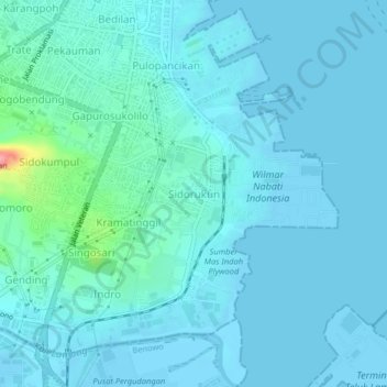 Топографическая карта Sidorukun, высота, рельеф