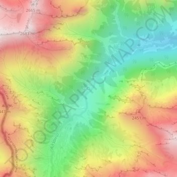 Топографическая карта Кислые источники, высота, рельеф