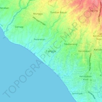 Топографическая карта Canggu, высота, рельеф