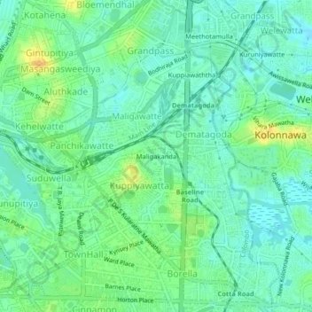 Топографическая карта Maligakanda, высота, рельеф