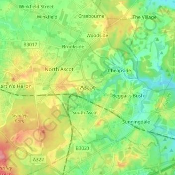 Топографическая карта Ascot, высота, рельеф