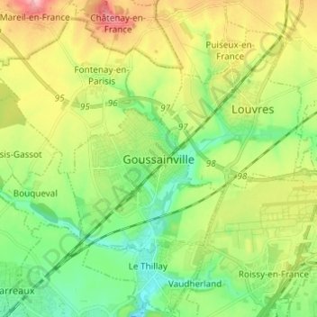 Топографическая карта Goussainville, высота, рельеф