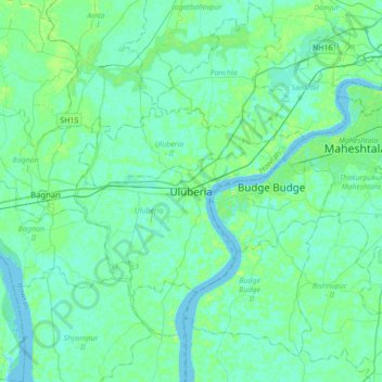 Топографическая карта Uluberia, высота, рельеф