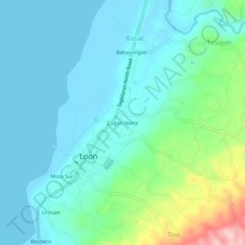 Топографическая карта Cogon Norte, высота, рельеф