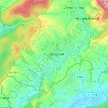 Топографическая карта Hüttengesäß, высота, рельеф