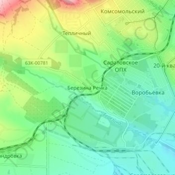 Топографическая карта Березина Речка, высота, рельеф