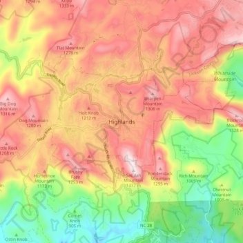 Топографическая карта Highlands, высота, рельеф