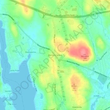 Топографическая карта Manitock Spring, высота, рельеф