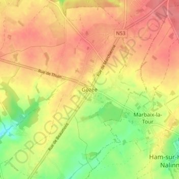 Топографическая карта Gozée, высота, рельеф