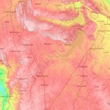 Топографическая карта Mandsaur, высота, рельеф