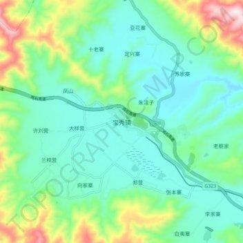 Топографическая карта 宝秀镇, высота, рельеф