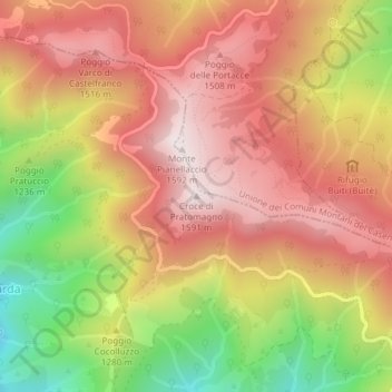 Топографическая карта Croce di Pratomagno, высота, рельеф