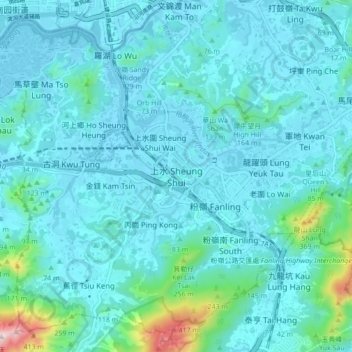 Топографическая карта Sheung Shui, высота, рельеф