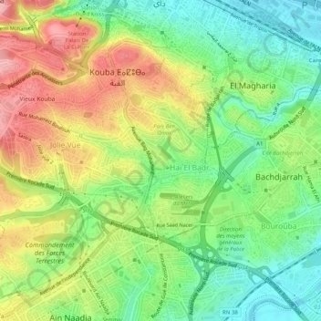 Топографическая карта Babe el Rahba, высота, рельеф
