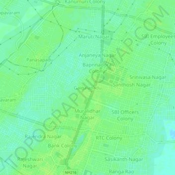 Топографическая карта Gaigalapadu, высота, рельеф