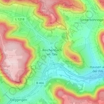 Топографическая карта Reichenbach im Täle, высота, рельеф