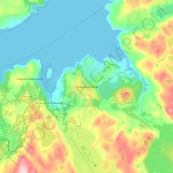 Топографическая карта Североморск, высота, рельеф