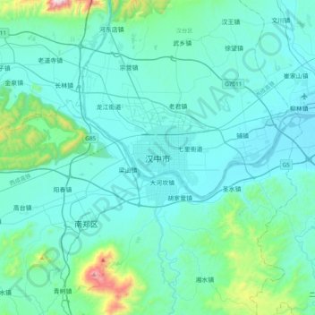 Топографическая карта 汉中市, высота, рельеф