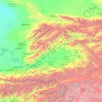 Топографическая карта Наманганская область, высота, рельеф