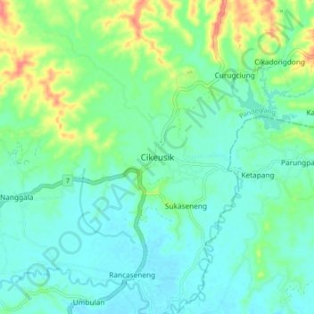 Топографическая карта Cikeusik, высота, рельеф