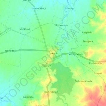 Топографическая карта Jirapur, высота, рельеф