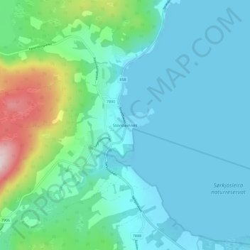 Топографическая карта Storsteinnes, высота, рельеф