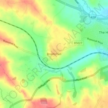 Топографическая карта Bramshall, высота, рельеф