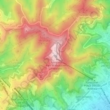Топографическая карта el Tibidabo, высота, рельеф