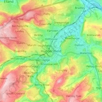 Топографическая карта Huddersfield, высота, рельеф