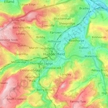Топографическая карта Huddersfield, высота, рельеф