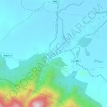 Топографическая карта Courtallam, высота, рельеф