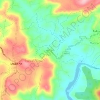 Топографическая карта Adhur, высота, рельеф