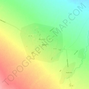 Топографическая карта Аксуат, высота, рельеф